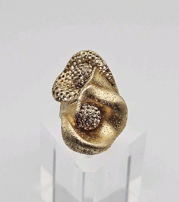 Jacmel JCM Sterling Silver Vermeil Textured CZ Tulip Bypass Ring Size 6.5