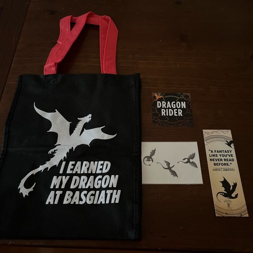 Fourth Wing Mini Tote Bag Sticker Book Mark Tattoos Rebecca Yarros Book Tour Lot