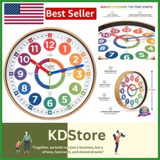 Kids Learning Wall Clock 10 Inch Silent Analog Classroom  Bedroom Timer
