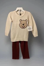 NWT Disney Winnie The Pooh Boy’s Beige Sweater/Burgundy Pants Set Size 2T