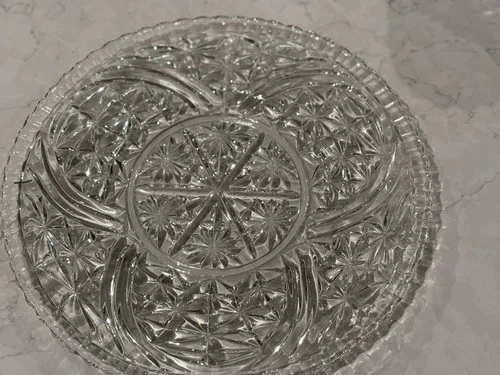 Vintage Pressed Glass Anchor Hocking Stars and Bars Torte Serving Platter, 12.5”