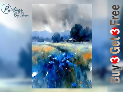 Blaue Wildblumen 5''x7'' Druck auf mattem Papier | Wiese Landschaft Wandbild