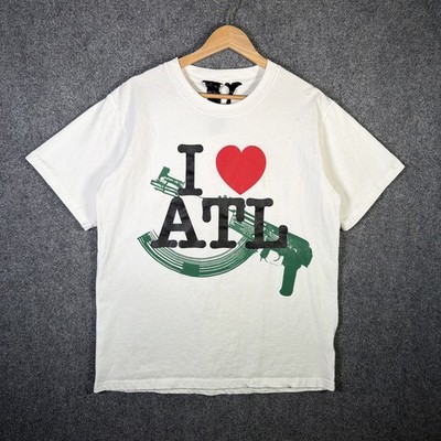 VLONE Shirt Mens Large White I Heart Atlanta Gun Uzi Hype Designer Tee Luxury