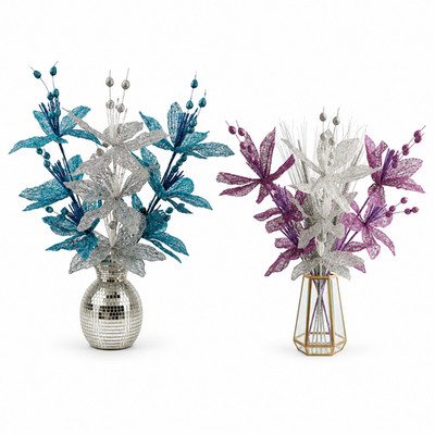 2er Set künstliche Glitzer Blumenstrauß 35 cm Kunstblumengestecke