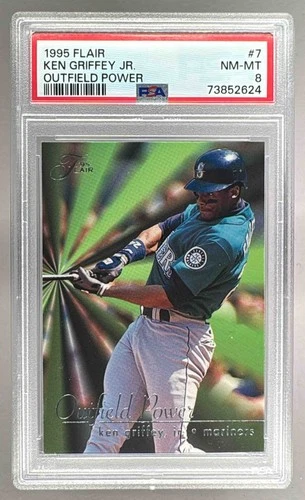 73852624 Ken Griffey Jr 1995 Fleer Flair #7 Outfield Power PSA 8