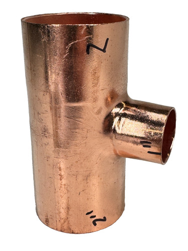 NIBCO Reducing Tee 2" x 2" x 1" CTS C x C x C Solder Joint Copper Sweat Fitting