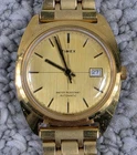 Vintage Men's Timex Viscount 4756203276 Date Gold Dial Automatic 35mm Watch Runs