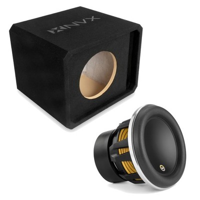 NVX NE101P Single 10'' Slot Ported 3/4'' MDF Sub Enclosure w/ W7AE Car Subwoofer