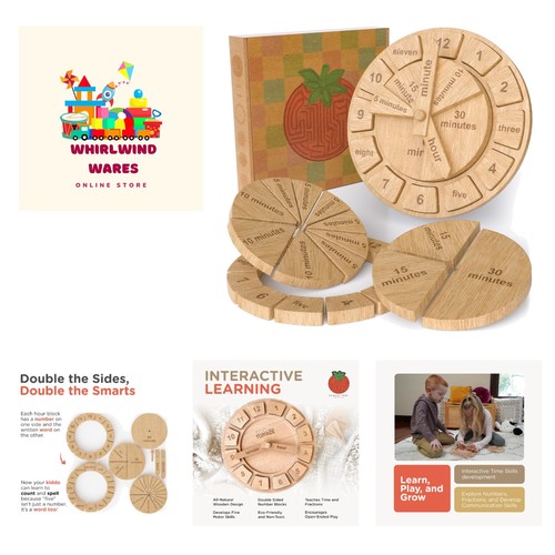 Tomaze Montessori Wooden Toy Clock - Kids' Educational Kit to Teach Time, Fra...