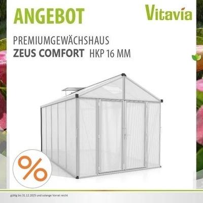 Vitavia Gewächshaus Zeus Comfort 10000 16mm HKP 258x391cm eloxiert