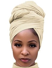 Head Wraps for Black Women Stretch Head Scarf Long African Hair 1pcs -Beige