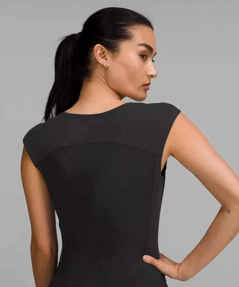 LULULEMON Black Everlux Perforated Mesh-Back Tennis Dress 6 = S Logo Dance Gym - Image 4 of 4