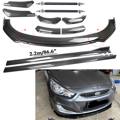 For Hyundai Accent Carbon Fiber Front Bumper Lip Spoiler & Side Skirt Body