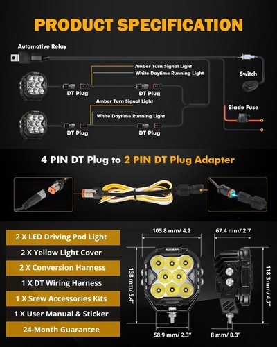 AUXBEAM 4Inch LED Work Pod Lights Off Road Lights White DRL & Amber Turn Signal - Picture 10 of 12