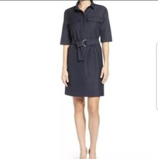 Halogen Denim Utility Dress Short Sleeves Belted Pocket Navy Sz S