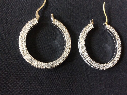 ADI DESIGNER STERLING HOOP EARRINGS W/CZ STONES