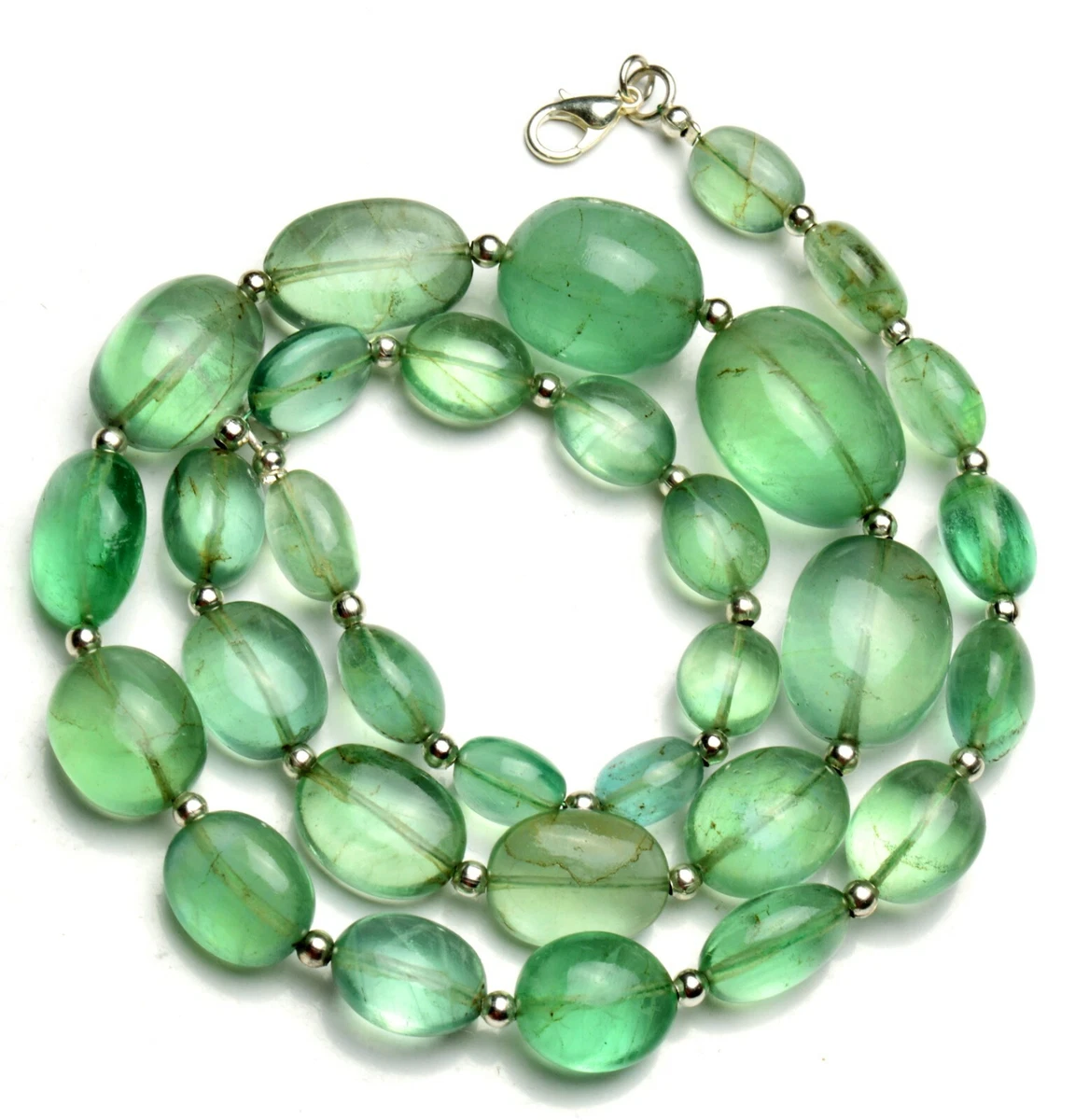Natural Gem Green Fluorite Necklace Big Size Smooth Oval Nugget