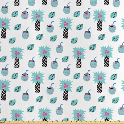 Exotisch Satin Stoff als Meterware Sommer-Cocktails Palm Doodle