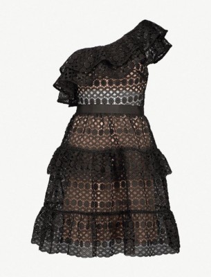 SELF-PORTRAIT Floral Chain Guipure-Lace Mini Dress - Black - UK 14/US 10