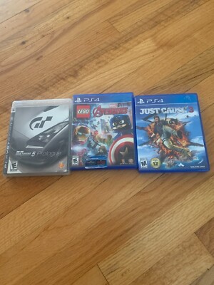 PLAYSTATION GAMES 2- PS 4 GAMES. JUST CAUSE 3, LEGO MARVEL AVENGERS AND PS 3 -GT