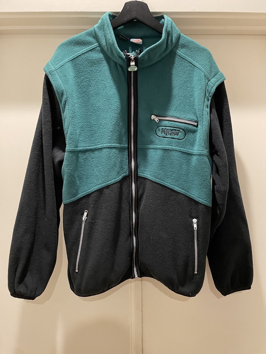 VTG Mountain Dew Fleece Coat sz S/M Zip Off Removable
