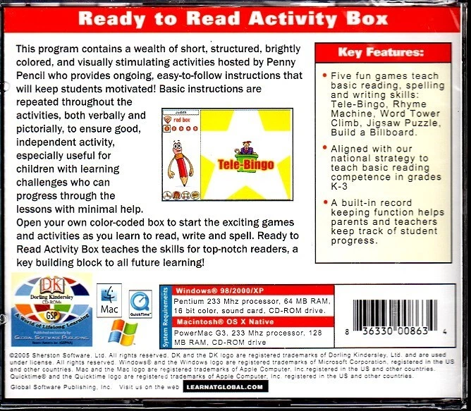 DK: Ready To Read! Activity Box (Ages 6-7) (CD, 2005) Win/Mac -NEW in Jewel Case - Image 2 of 2