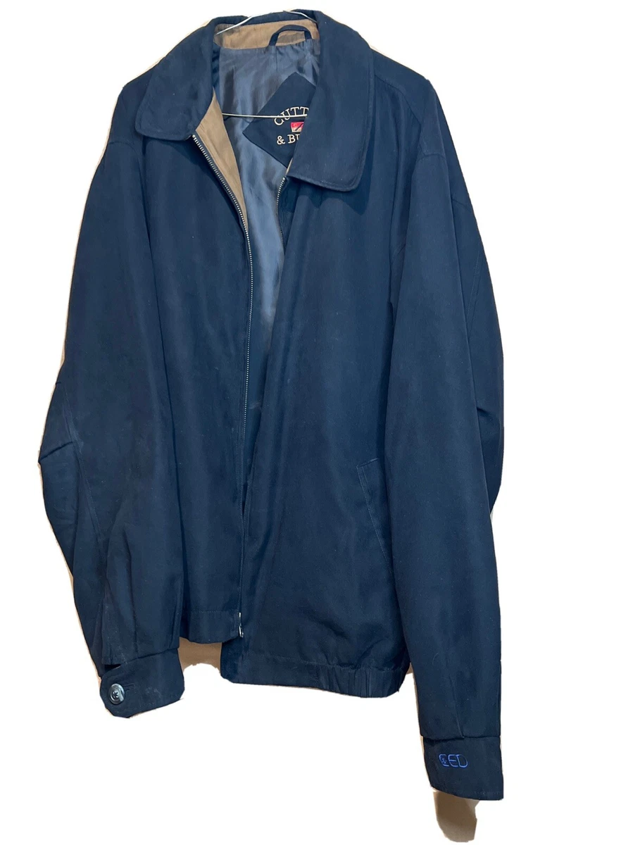 CUTTER BUCK Jacket Mens Faux Suede Bomber Black Full Zip Long