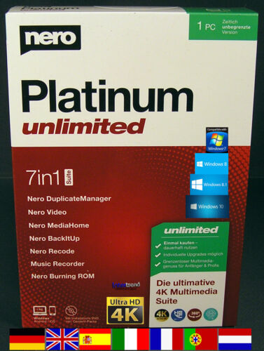 Nero Platinum Unlimited Vollversion 7in1 Brennsoftware 4K Dauerlizenz NEU - Bild 1 von 2