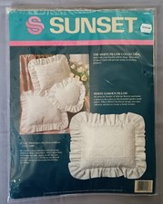 SUNSET Crewel Embroidery Kit White Garden Pillow 11056 Opened/Unused Vtg 1990