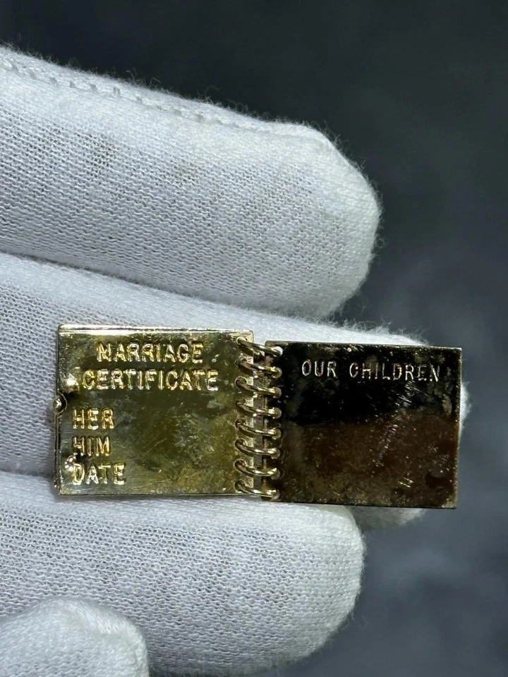 14k or Jaune & Rubis Rouge Il S' Agit Vie Breloque Vintage Pendentif Main Fait - Photo 3/4