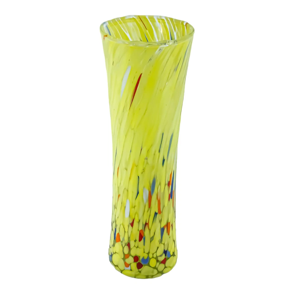 Murano Glasvase Gelb Multi Handgefertigt Millefiori 19cm Hoch Venedig Italien - Bild 2 von 4