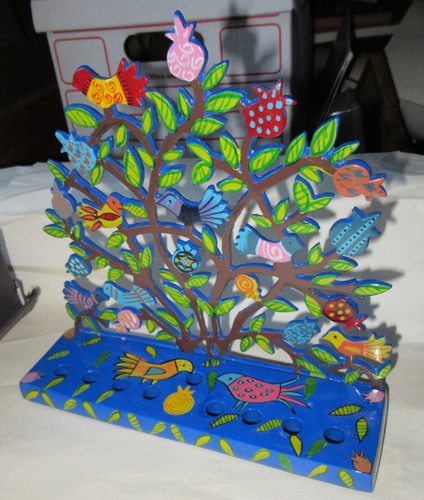Yair Emanuel Enamel Menorah Pomegranate Bird Tree Judaica - Picture 2 of 9