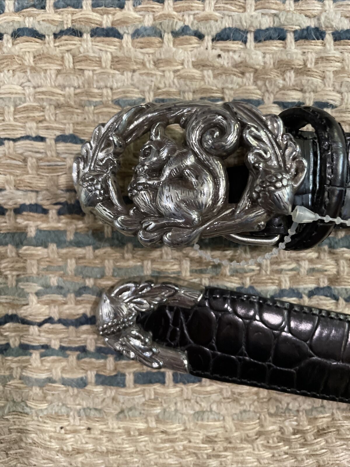 Talbots Belt Black Croc Leather Silver Tone Squir… - image 1