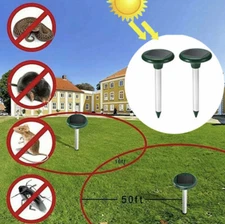 2 Pack Solar Powered Ultrasonic Mouse Mole Pest Rodent Repeller Repellent Yard