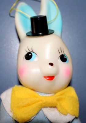 Easter Bunny Rabbit LARGE Knee Hugger Blue White Christmas Ornament,Japan,VTG