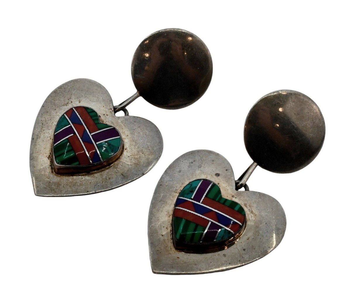 【美品】American Indian Jewelry「 Ⅱ 」「 Ⅲ 」 Item #1034X- Zuni Multi Stone Geometric Inlay Sterling