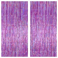 KatchOn Iridescent Purple Fringe Curtain - 8x3.25 Feet Pack of 2 | Purple Str...