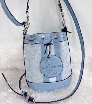NWT Coach Mini Dempsey Bucket Bag In Signature Jacquard Stripe