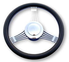 55 56 57 Chevy Banjo Leather Chrome 14 Steering Wheel 1955 1956 1957 New