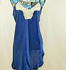 California Dynasty Womens Nightgown Sz S M Royal Blue Vintage Satin Nightie