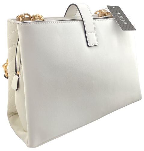 GUESS ORLINDA SATCHEL SHOULDER BAG HANDBAG White Gold Logo • AUTHENTIC New BNWT - Picture 9 of 18