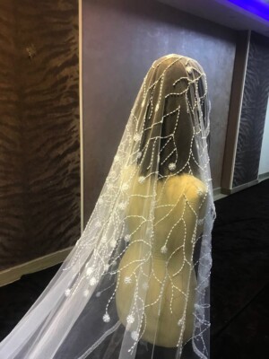 bridal beaded Veil mantilla Beaded pearl 1 layer Veil beads free ship