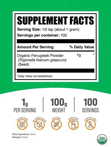 BulkSupplements Organic Fenugreek Powder - 1g per Serving - Picture 8 of 12