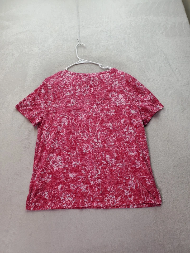 Blusa Top Para Mujer ERIKA XL Rosa Floral Poliéster Manga Corta Cuello Redondo Abertura Foto 2 de 4