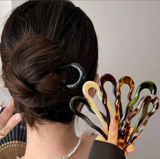 U-Shaped Hair Fork Tortoiseshell Acetate Acrylic Hairpin Fashion Hair Stick 6Pcs