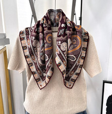 70 Cashmere 30 Silk Neckerchief Shawl 65X65cm Scarf Brown cashew Print Wrap
