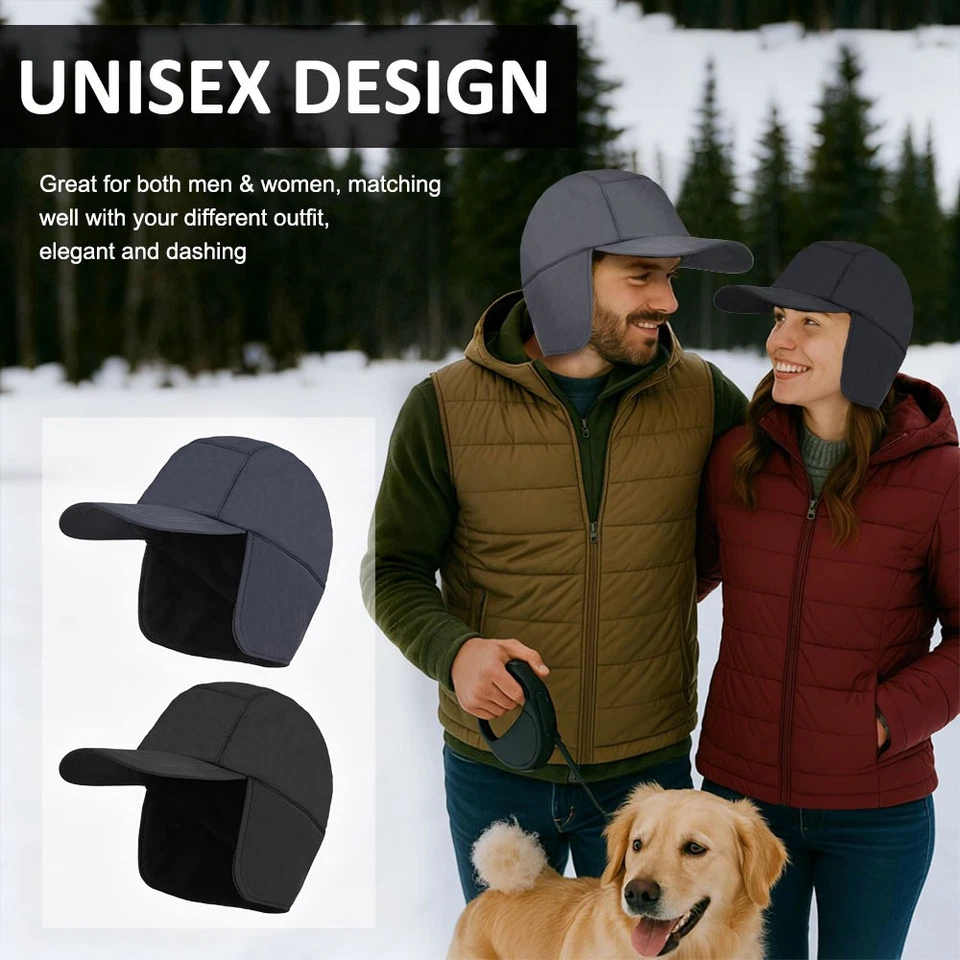 Winter Fleece Warm Hat with Visor Earflaps Outdoor Windproof Cap for Men Women - Image 4 of 4