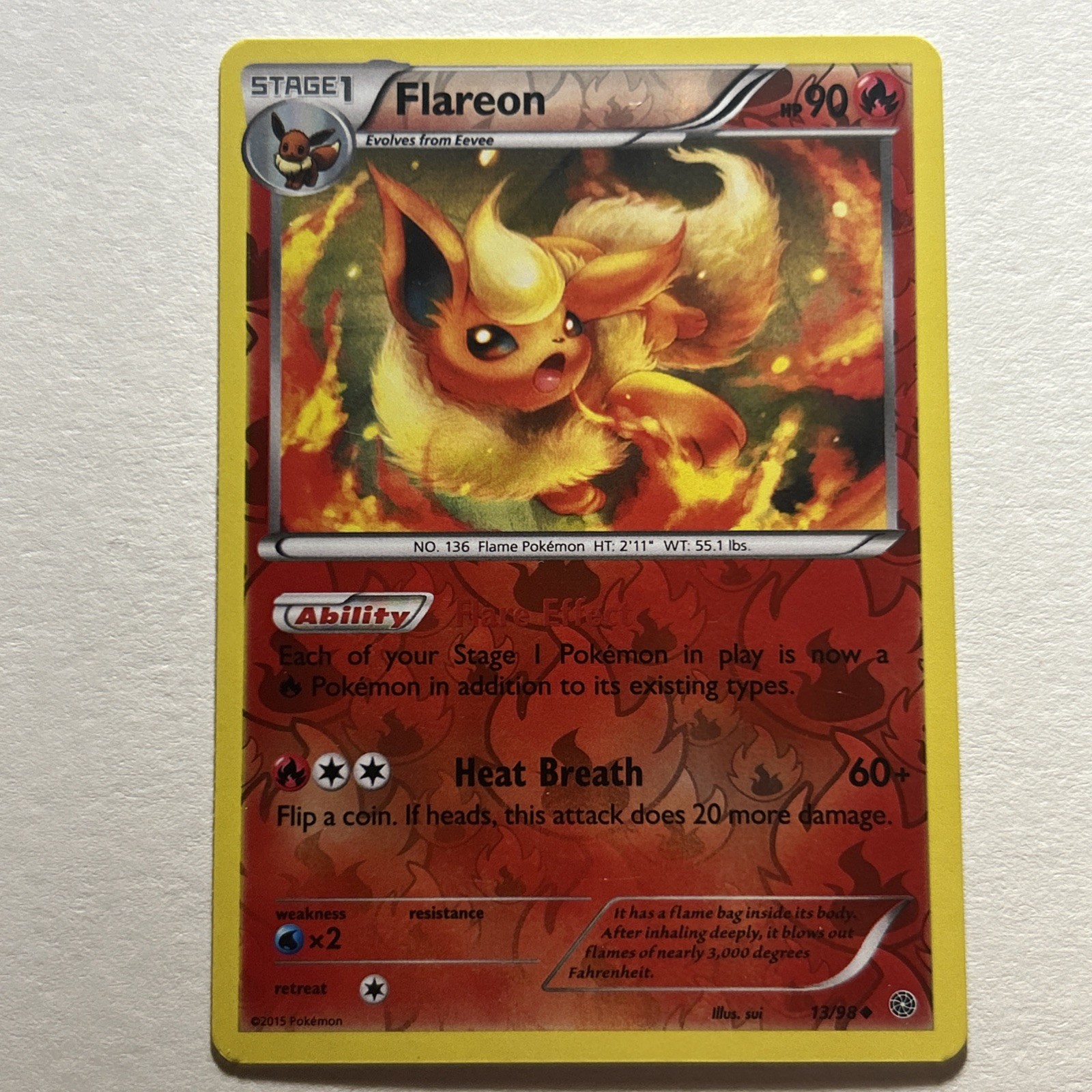 POKEMON FLAREON 13/98 REVERSE HOLO UNCOMMON ANCIENT ORIGINS LP
