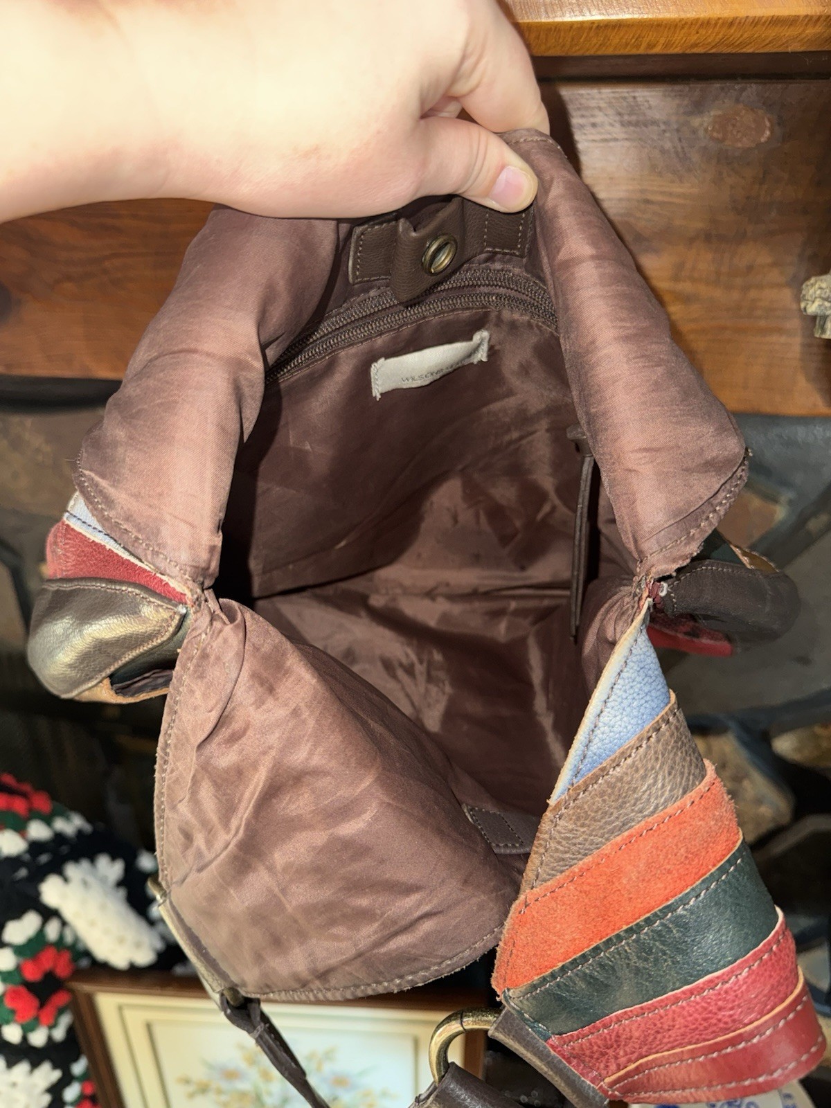 Wilsons Leather Patchwork Shoulder Bag Rainbow Bo… - image 3