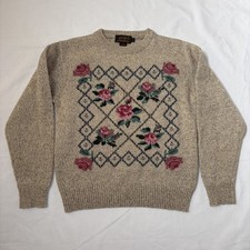 VTG Eddie Bauer Women  s Wool Blend Floral Sweater Size S Cottage-core 90s EUC